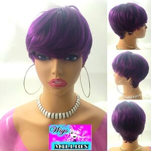 Winter'' 100% Human Hair Mohawk Cut Short Wig #1b/grape Full Cap, Glueless Wig,